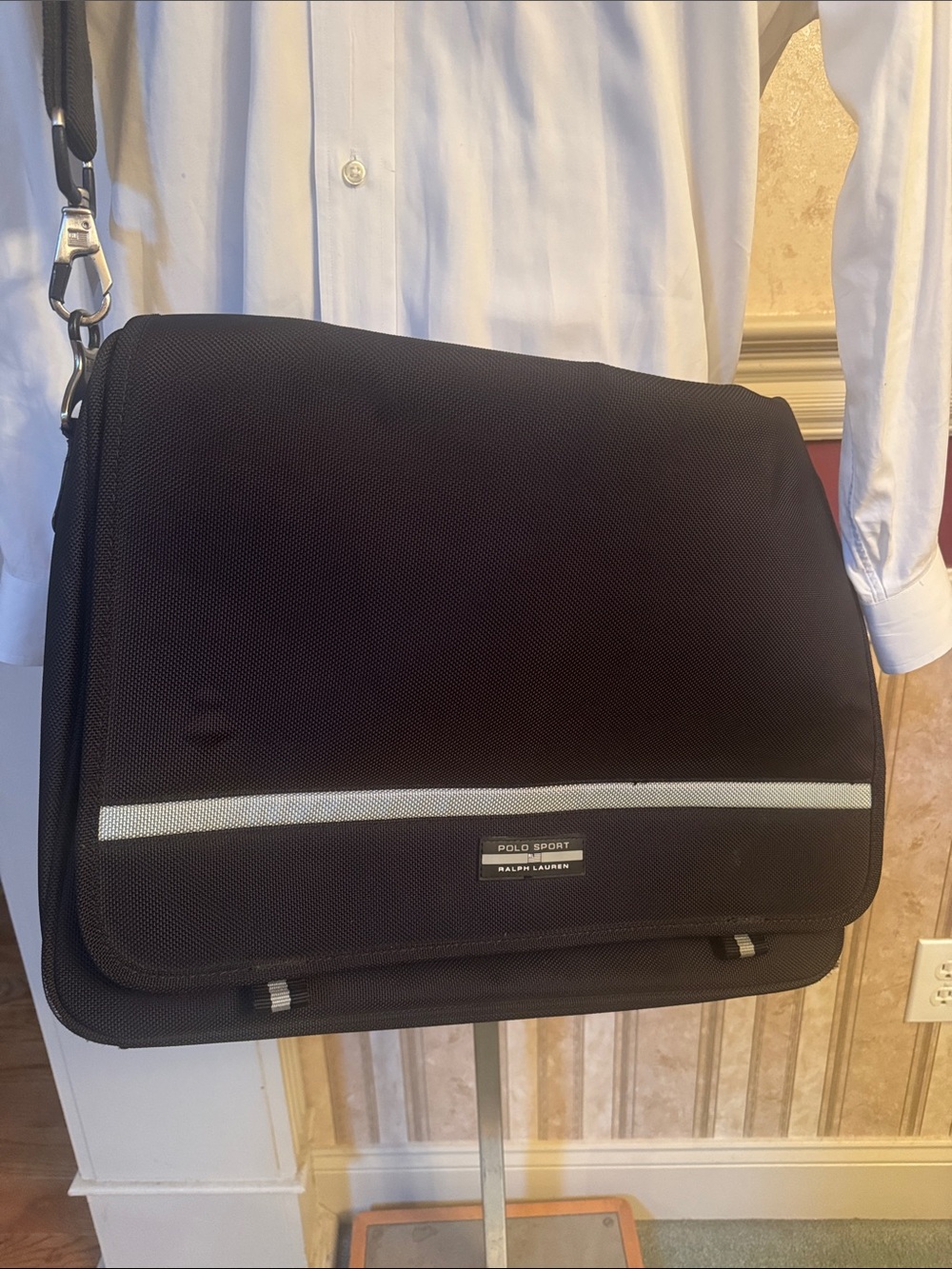 Polo by Ralph Lauren Black Messenger Bag with Reflective Trim